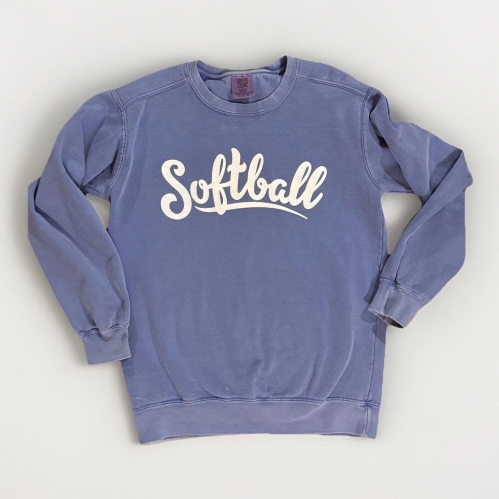 Small Comfort Colors Screen Printed Softball Crewneck Sweatshirt Pullover